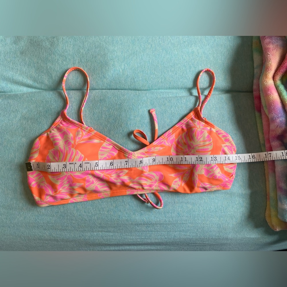 Tropical Orange and Pink Bikini Top - Picture 2 of 5
